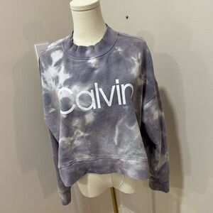 Calvin Klein Tie Dye Crop Crew Logo Sweatshirt, Color Sky‎ Blue, Size Medium.